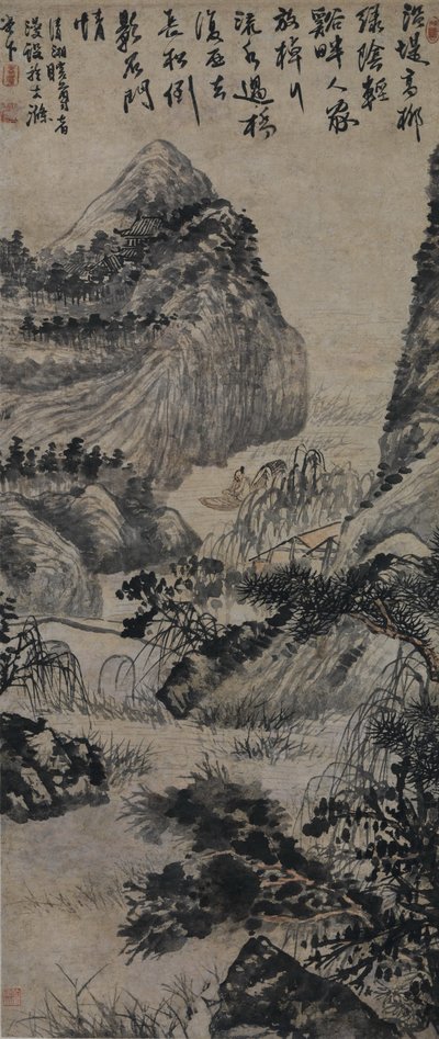 Promenade en bateau sur un ruisseau bordé de saules - Shitao